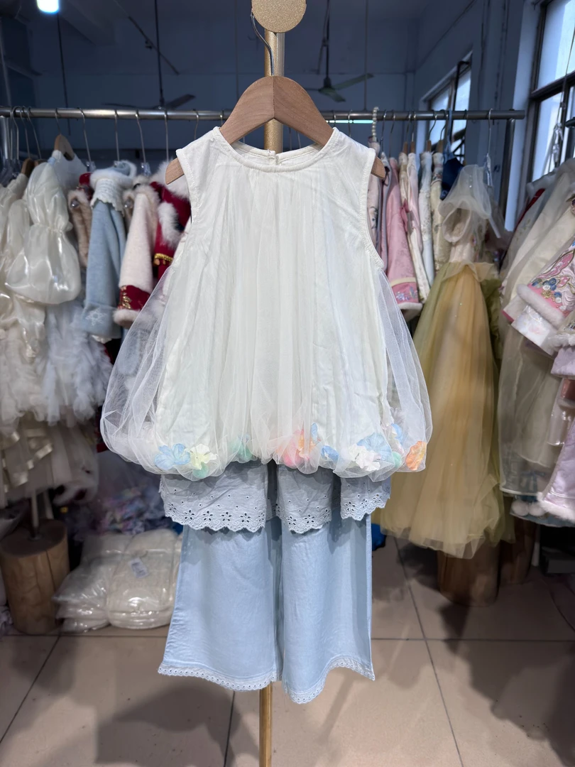 花朵套装夏款纱裙公主裙夏季女童套装