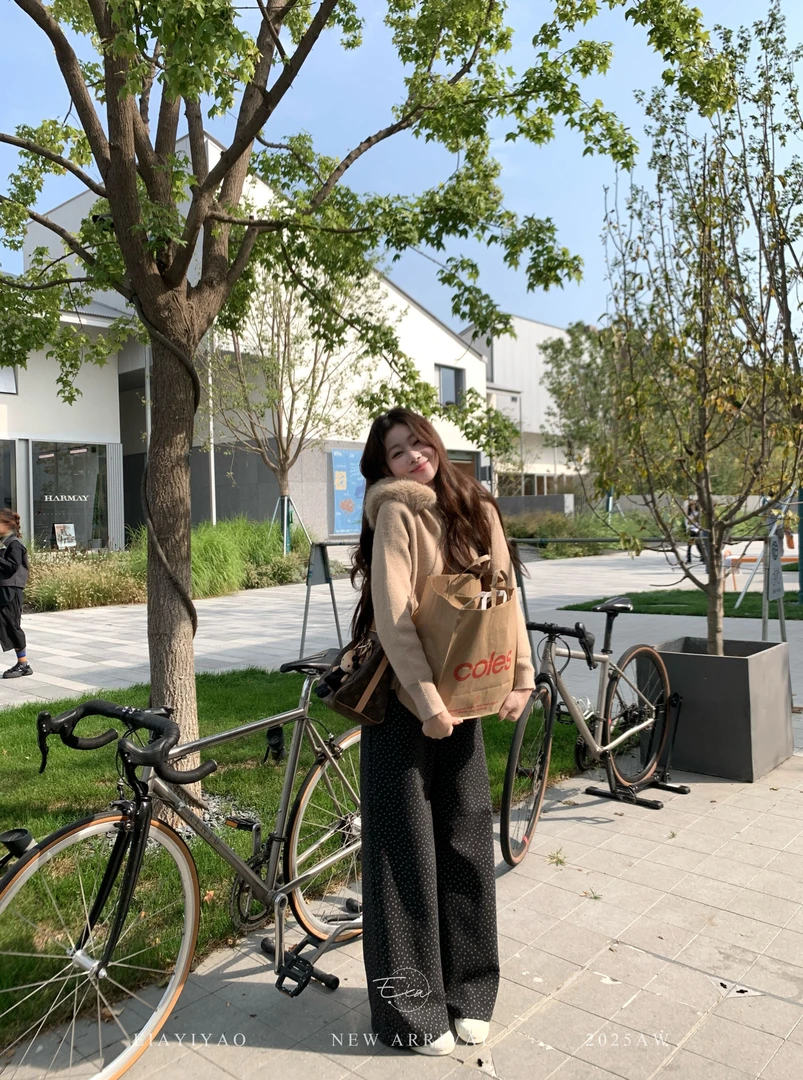 EIA一尧【韩女碎花裤】秋冬保暖韩系直筒休闲裤子显瘦磨毛显高长裤