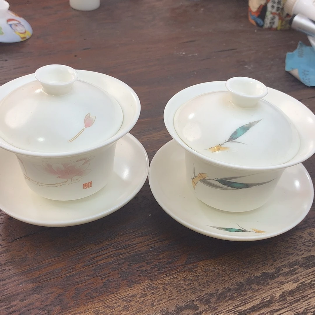 撇口马蹄素烧三才盖碗