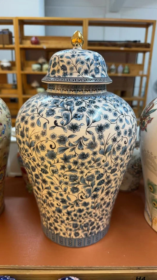 将军罐大号青花茶叶罐密封罐储物罐古风国风