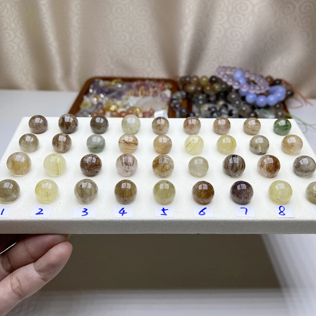 【发晶单珠】天然彩发晶水晶单珠 11mm-14mm多发丝diy饰品配珠