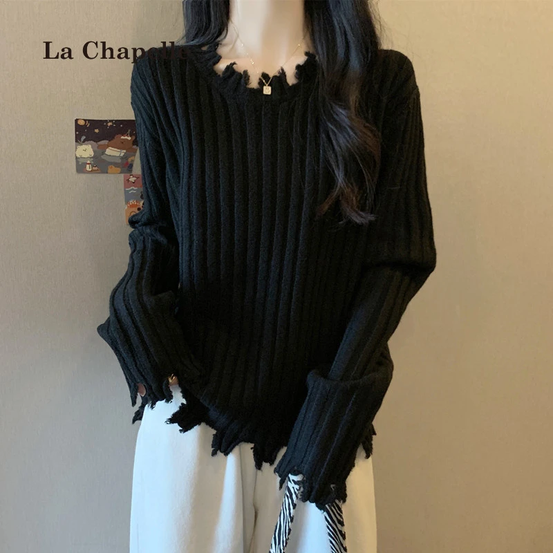 拉夏贝尔秋冬2025新款显瘦套头毛衣遮肚子宽松针织衫洋气上衣女装