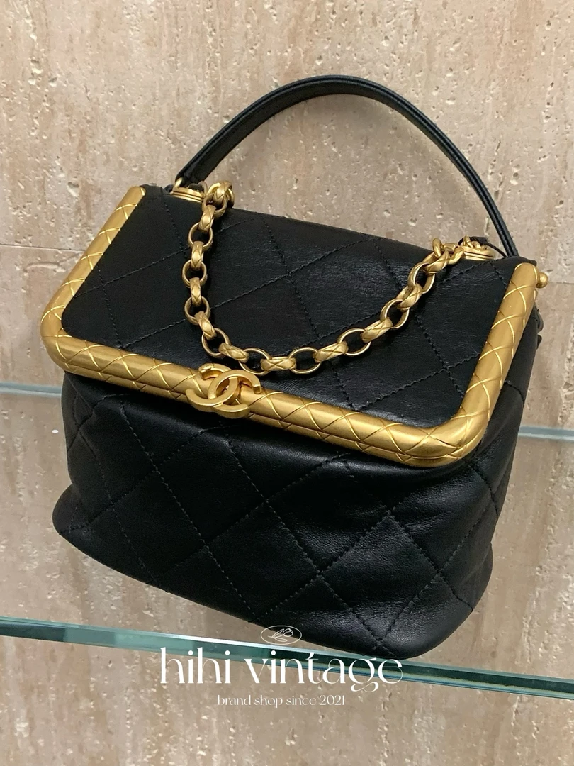 95新 Chanel/香奈儿 HIHI/   kiss lock黑金手提包12452762/一店