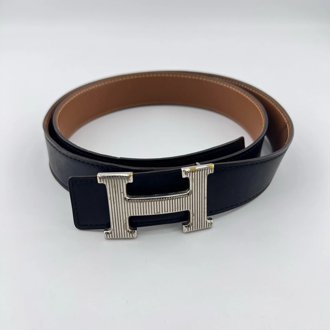 99新 Hermes/爱马仕 皮革金属logo按扣时尚腰带