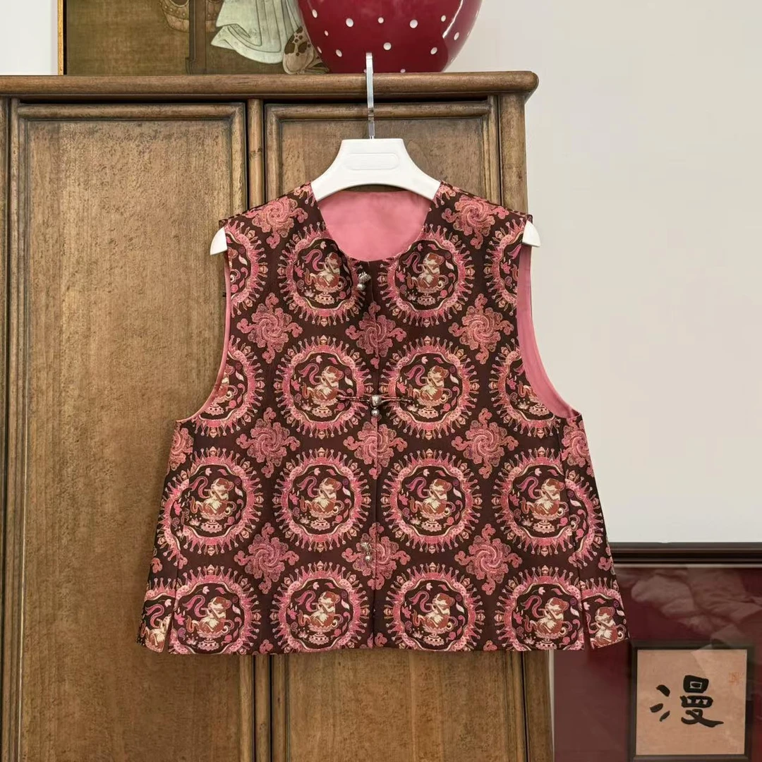 MYL2025春季新款钱小萍戌狗马甲织金双面穿生肖马夹