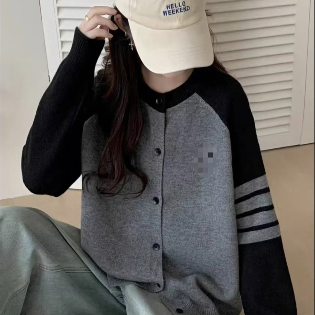 笑脸拼接毛衣开衫百搭均码
