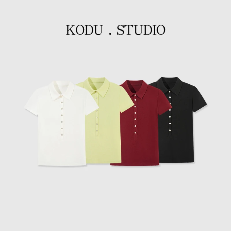 【刻度KODU】SJ-5444夏季新品精致轻薄正肩POLO领半纽扣短袖T恤