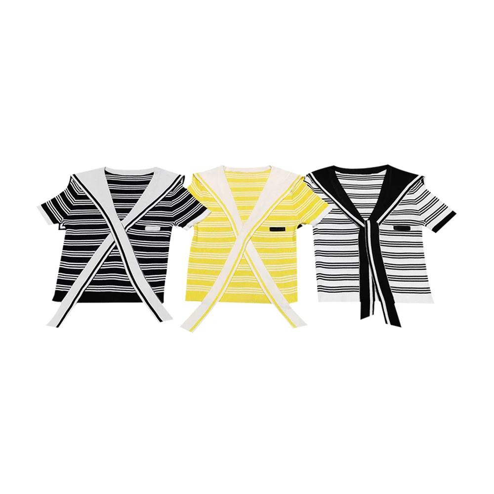 2025wj时尚百搭夏季黑白条纹撞色设计感毛针织衫#6222