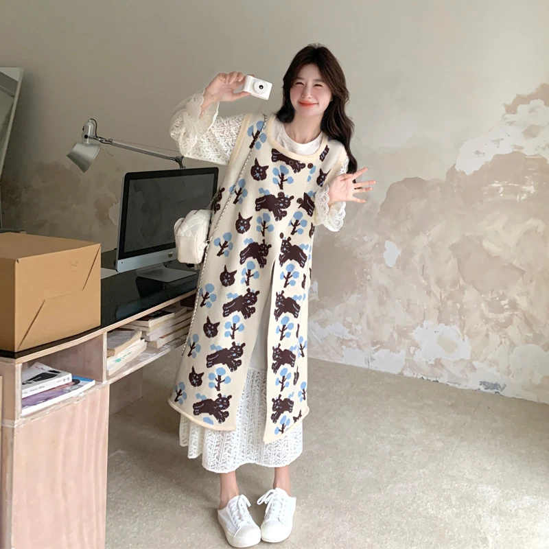 森系复古套装裙女2025春秋新款氛围感气质文艺范针织背心裙两件套