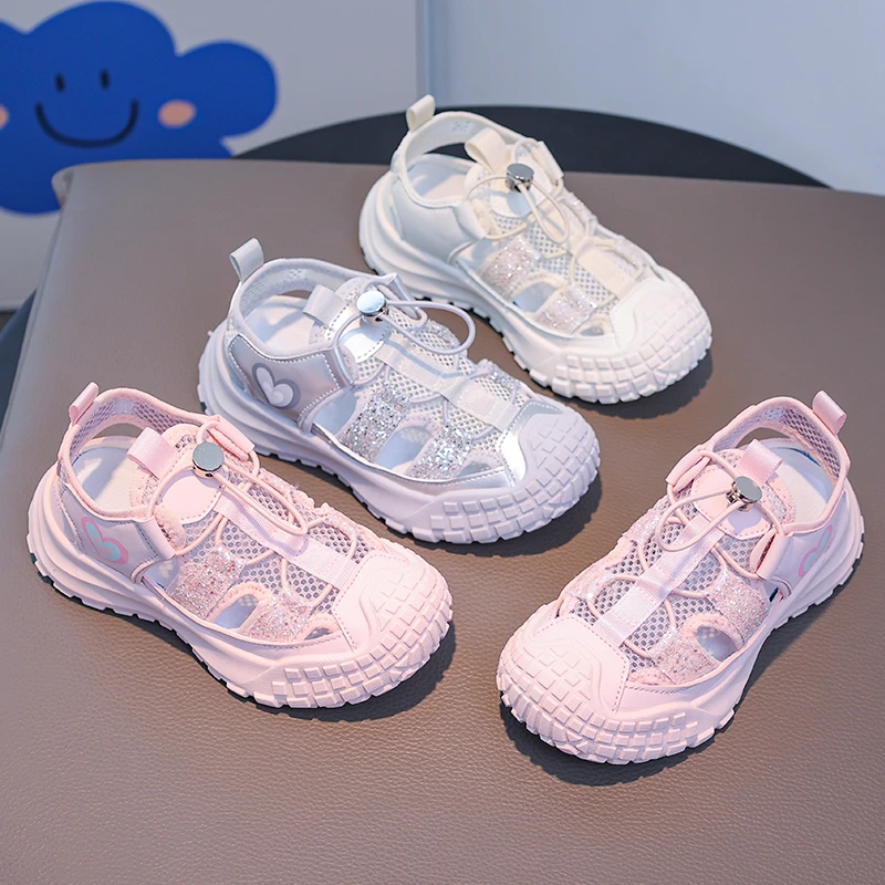 2025年新款溯溪夏天新品儿童女童户外机能鞋网面透气老爹单网小白