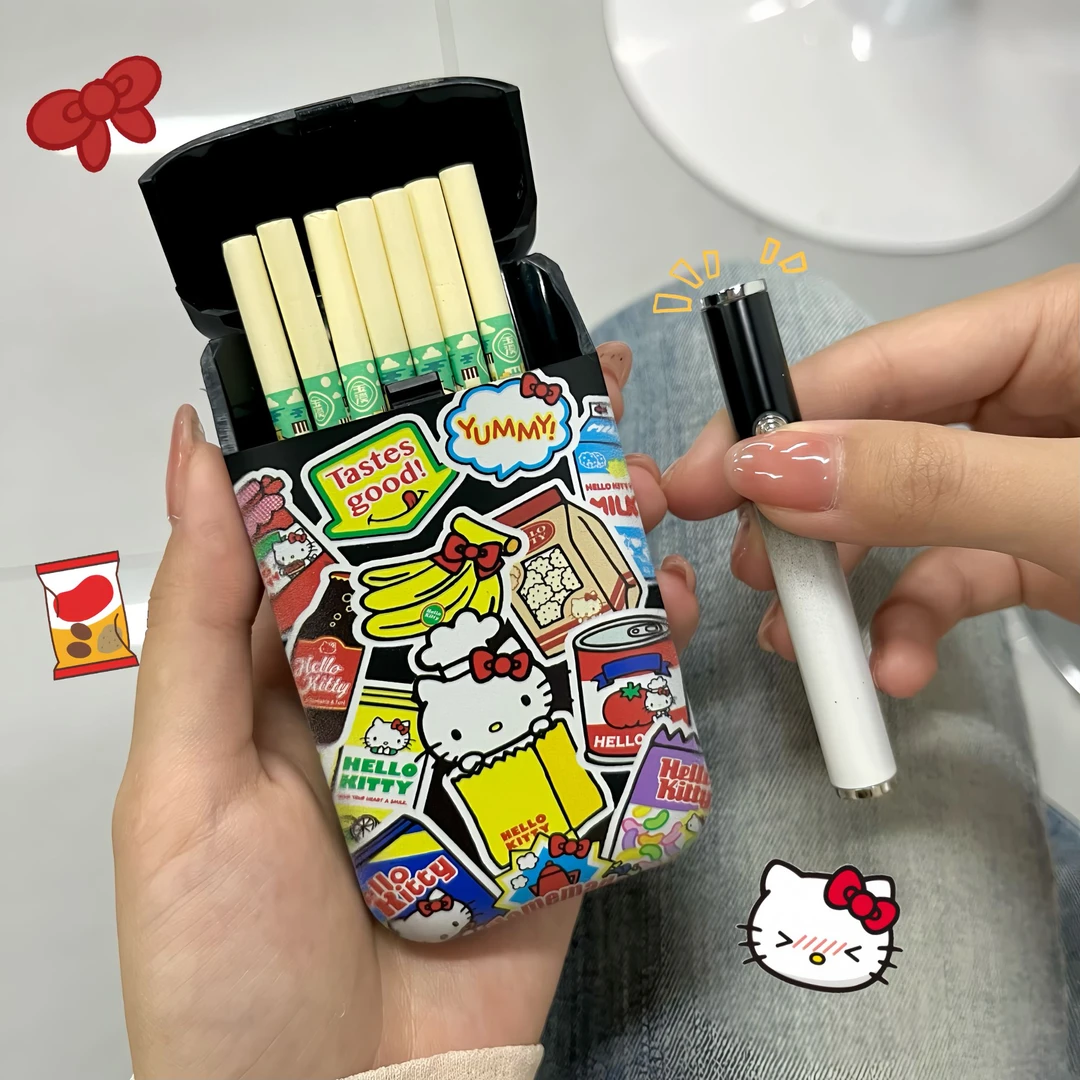 2025网红新款可爱独家卡通猫充气打火机与塑料烟盒组合款耐用防风