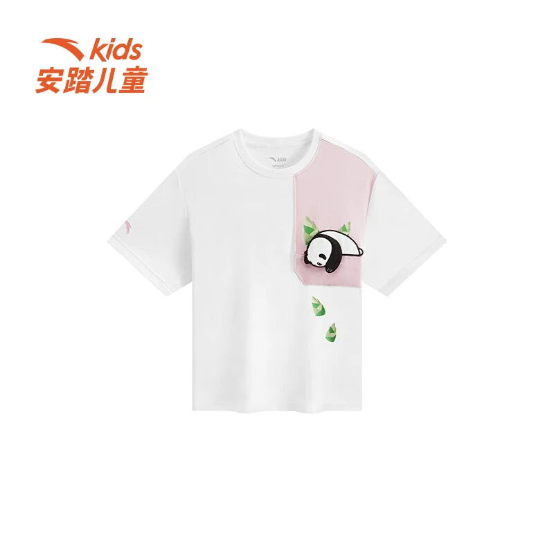 安踏儿童夏季新款女小童WWF短袖T恤熊猫舒适透气百搭时尚潮流9104