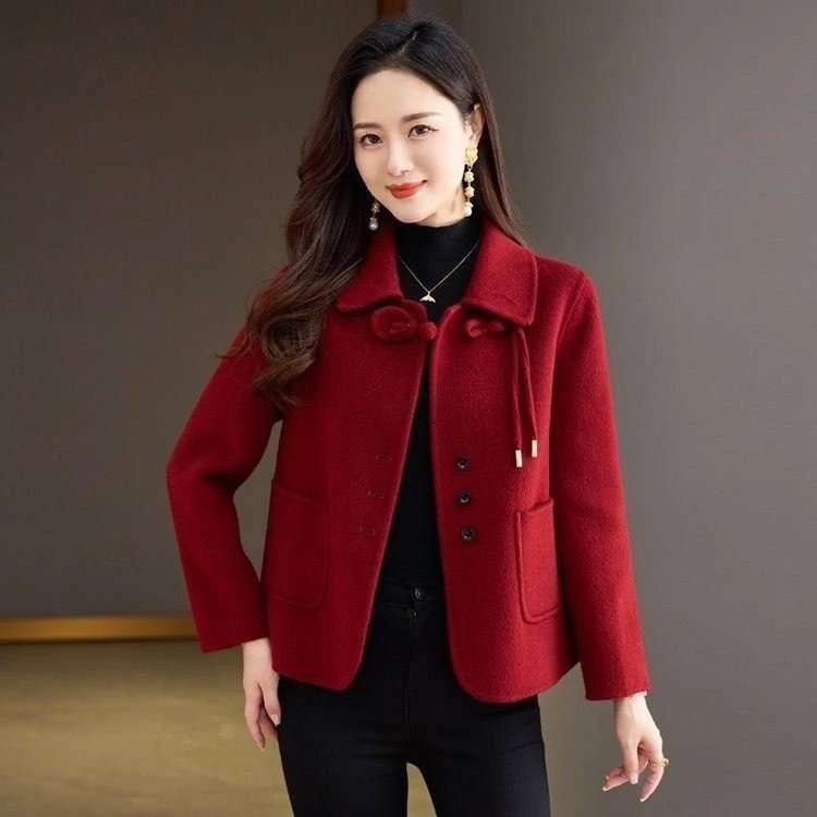 妈妈装秋冬新款双面呢大衣女短款小个子宽松气质毛呢子外套上衣