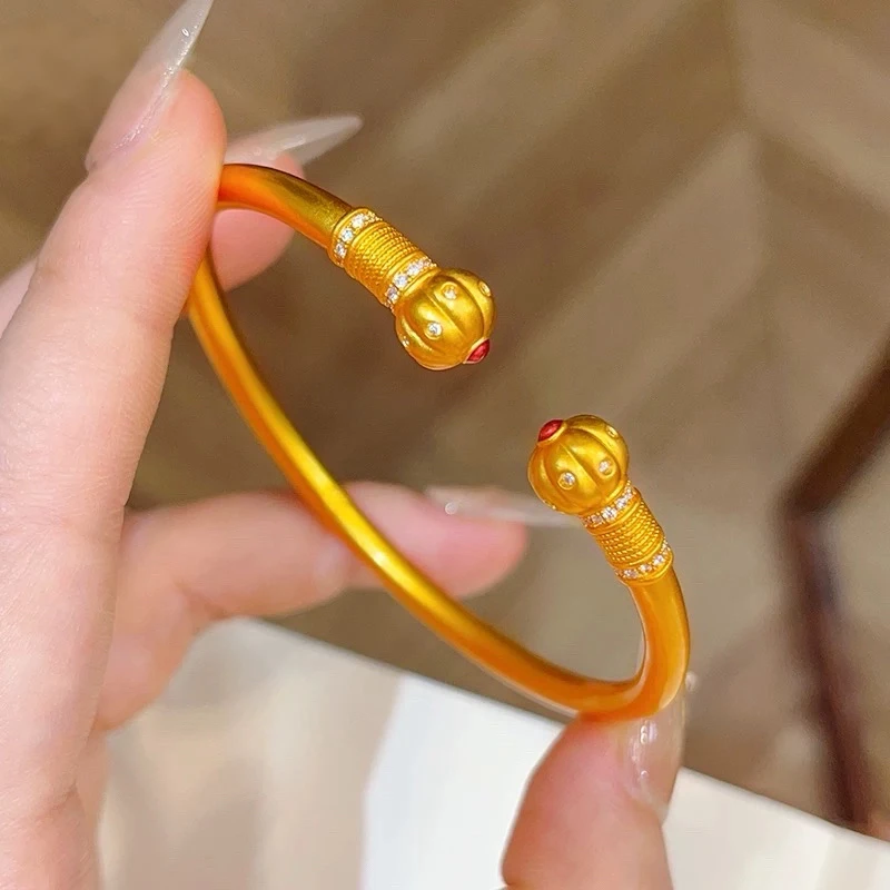 足银手镯 镶嵌南瓜手镯