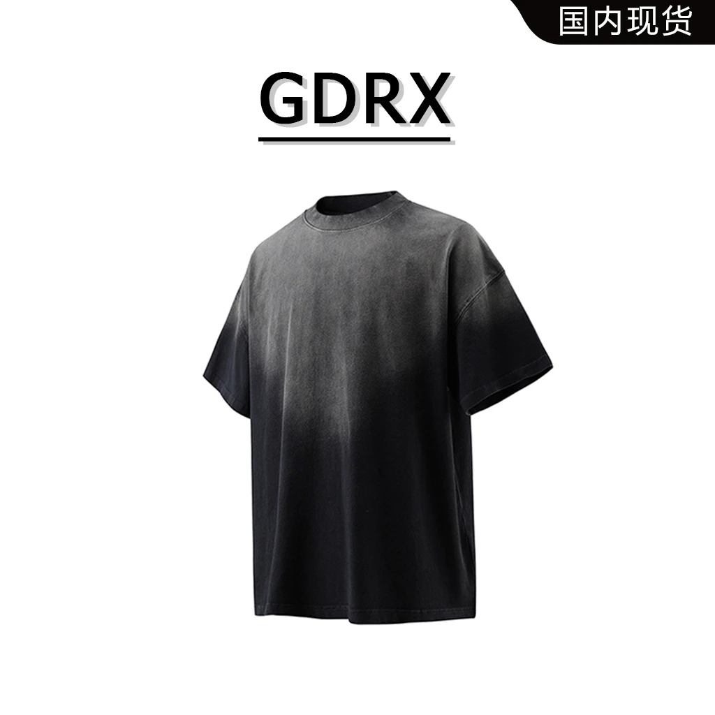 GDRX美式纯棉扎染渐变男士短袖T恤2025夏季新款百搭圆领宽松上衣