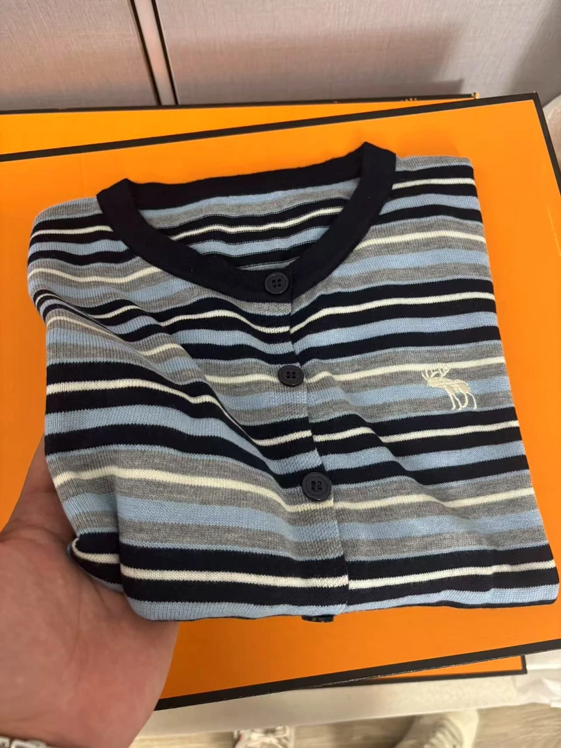 《QN8002细羊》 新款撞色条纹百搭针织开衫女