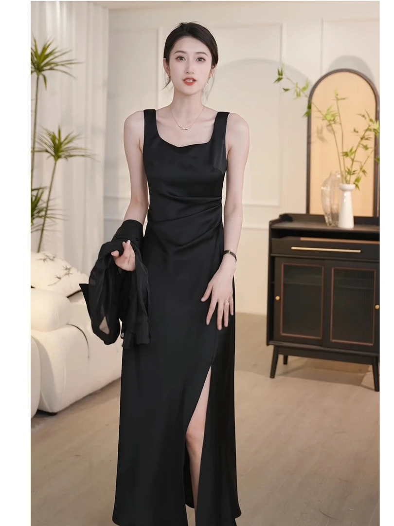 大码夏季轻奢百搭气质时尚性感无袖连衣裙女胖mm缎面吊带背心裙子