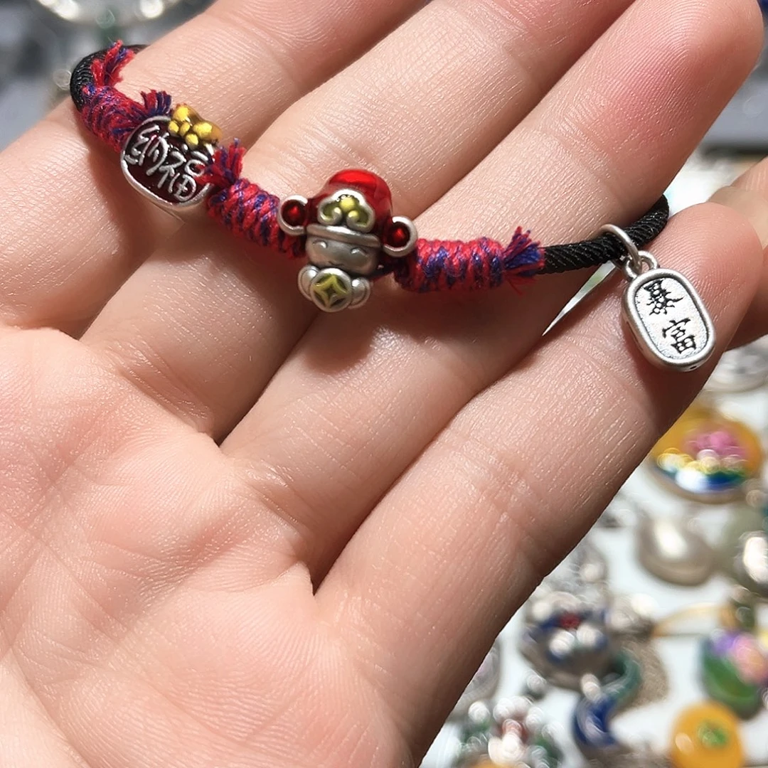 吊坠足银珐琅纳福手串