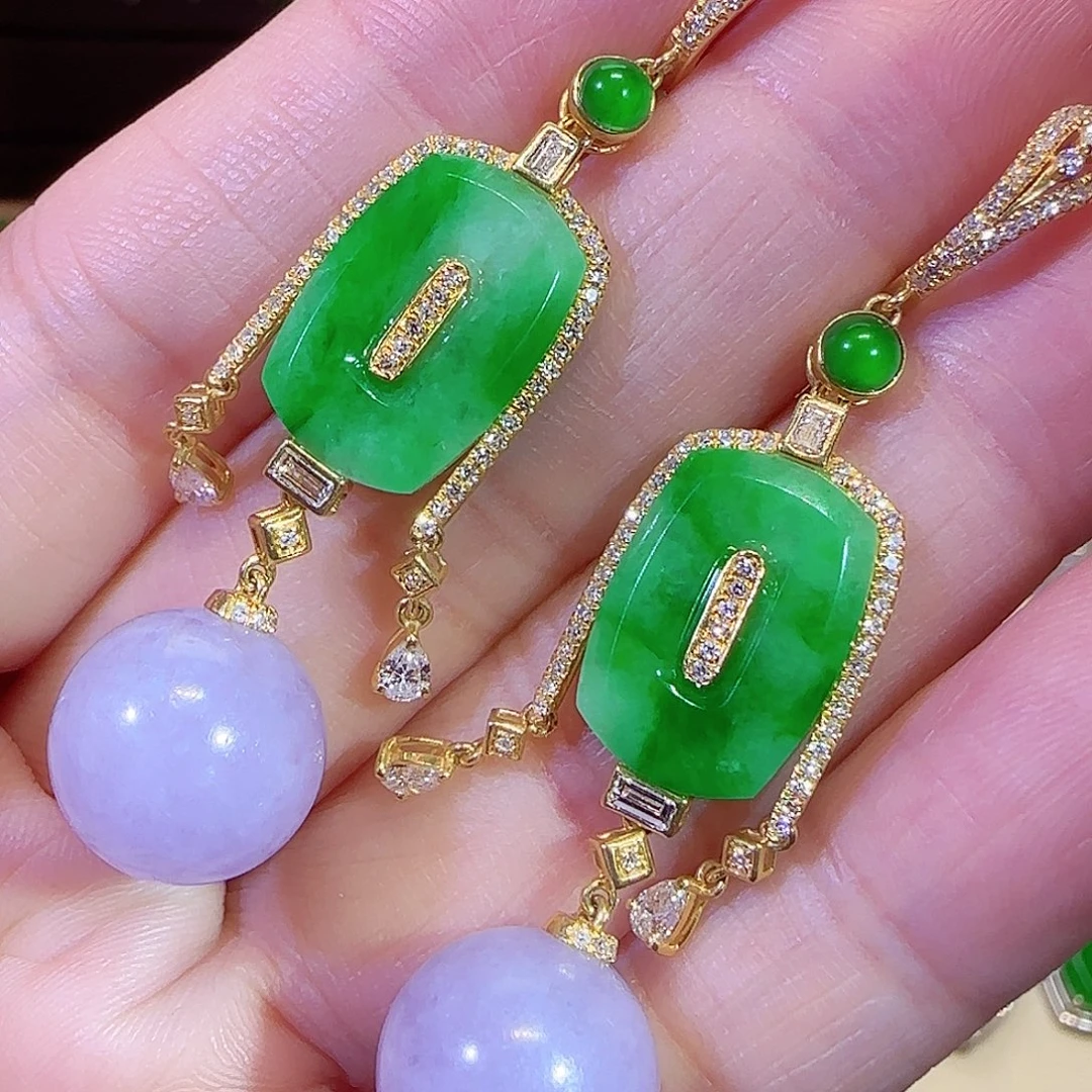 翡翠18K金镶嵌耳坠