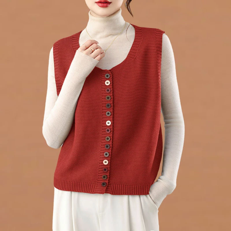 无袖针织开衫女秋季外搭短款毛衣马甲2025年新款时髦洋气马夹背心