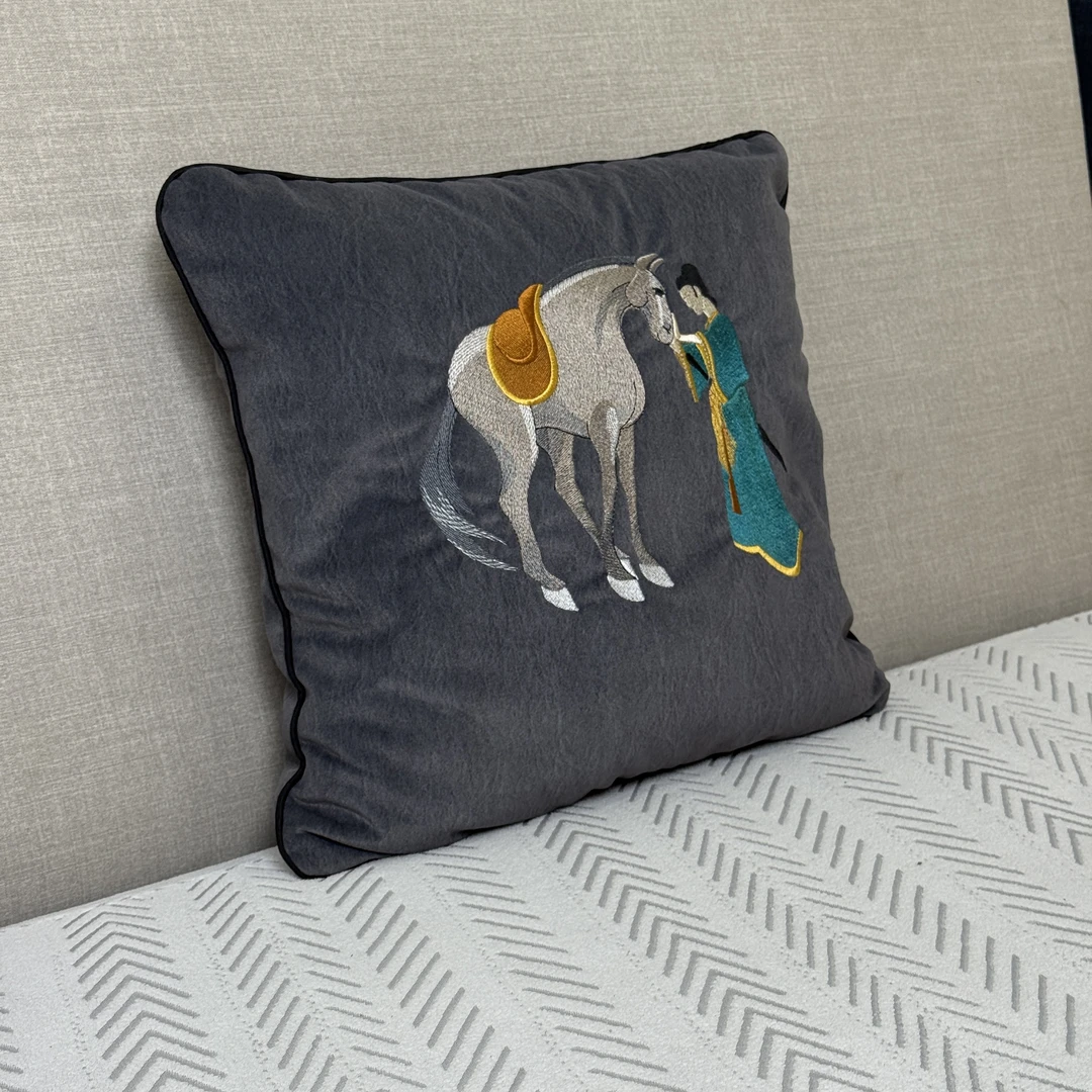 中式山水提花抱枕高档刺绣包国风沙发靠垫客厅卧室办公护腰方枕