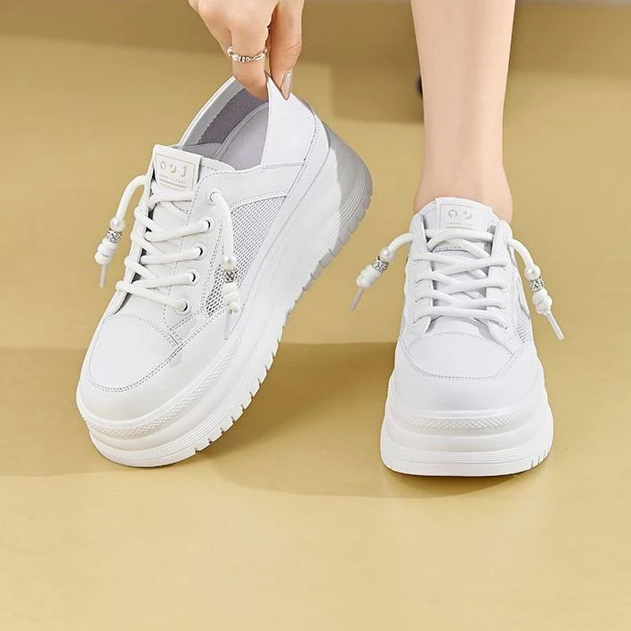 卓家网面透气小白鞋女夏季新款厚底增高耐磨百搭休闲板鞋25602