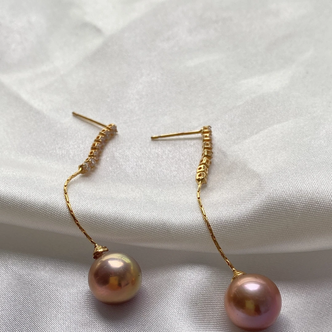 黎初合金10.8mm淡水珍珠爱迪生咖色耳坠清风徐来款，