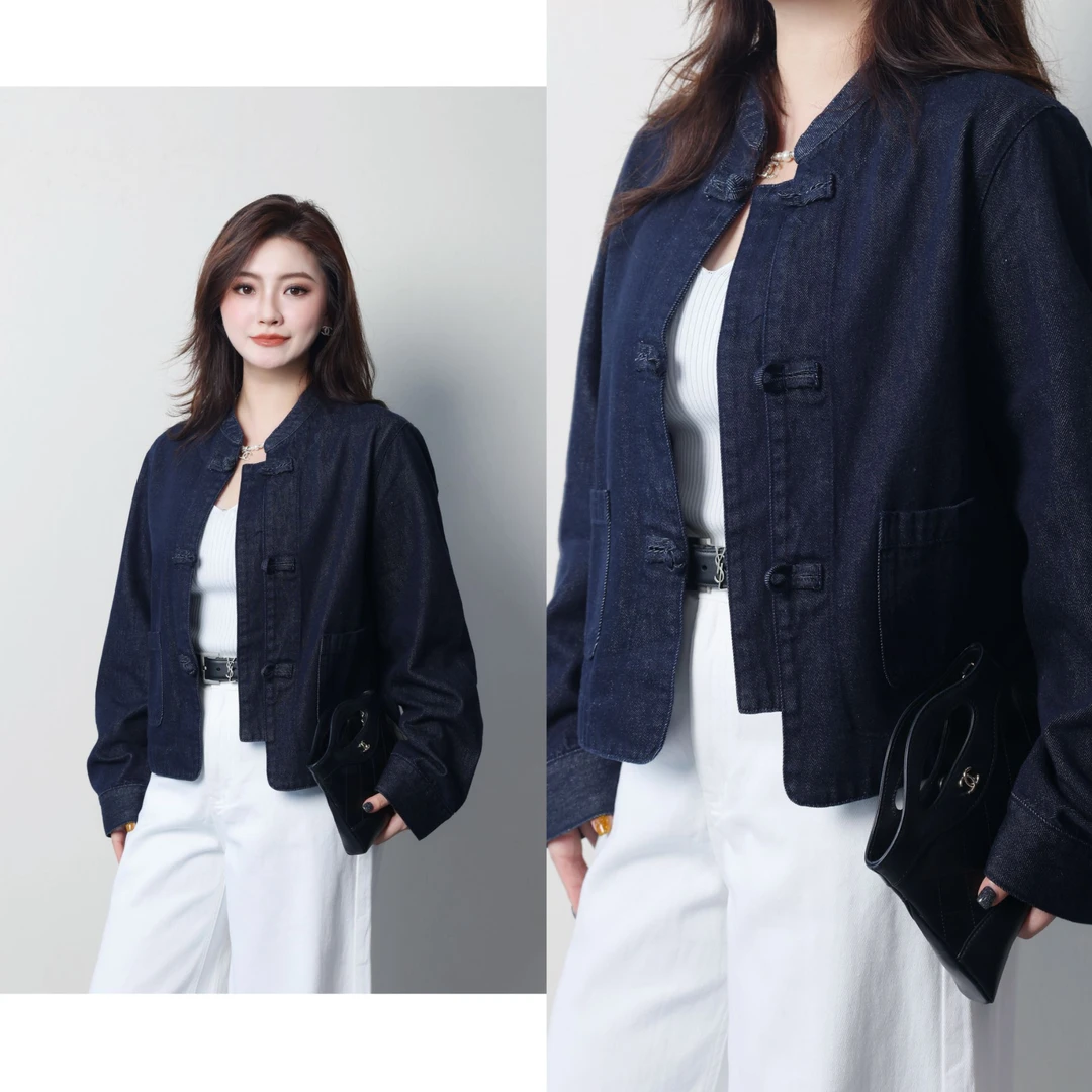 PRASE·杨杨【墨调丹宁】100棉微胖轻奢设计新中式牛仔外套PR507C36