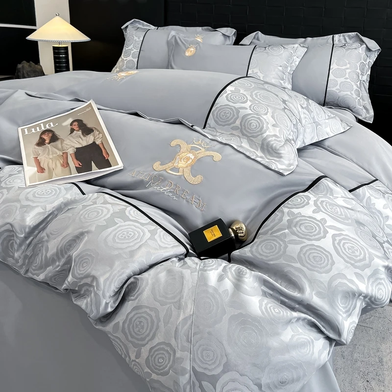 2025新款贡缎提花磨毛大拼角刺绣四件套双人卧室床上用品被套床单
