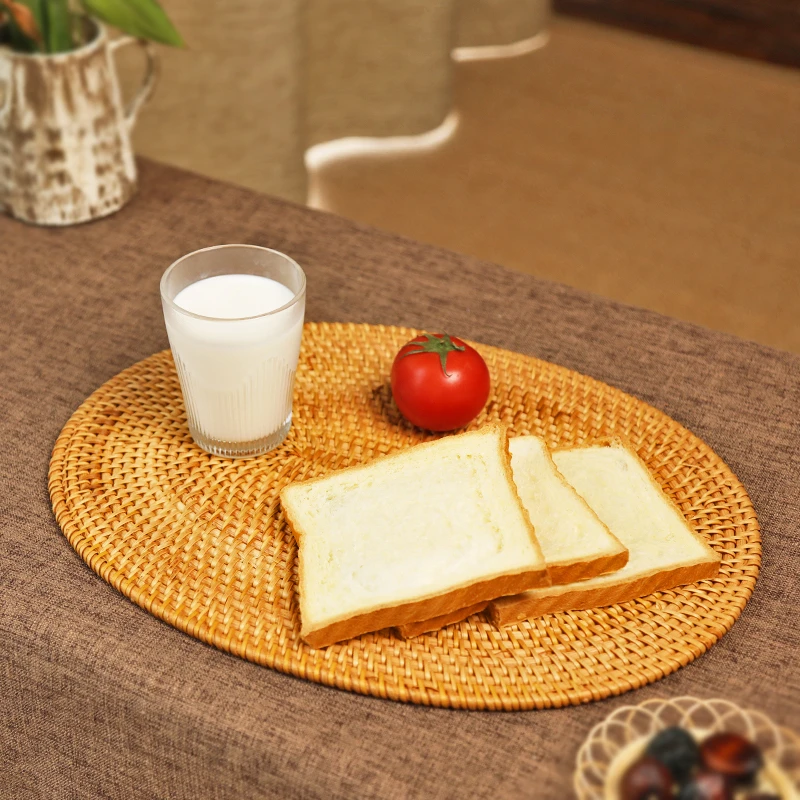 T越南秋藤手工编织40*30方形圆形家用客厅隔热垫餐桌茶桌垫饺子帘
