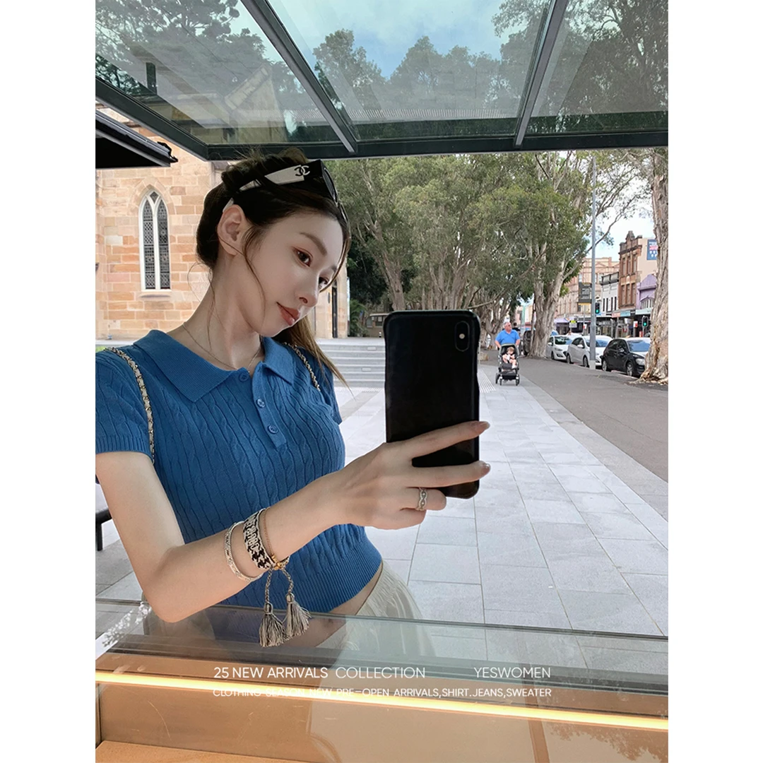 YESWOMEN【DA】麻花polo·复古减龄学院风毛织短袖俏皮XY7052B3475