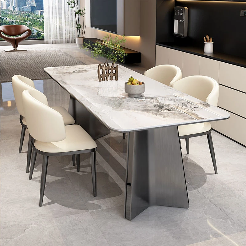 贝壳岩板餐桌小户型家用2025新款现代简约轻奢饭桌子长方形餐桌椅