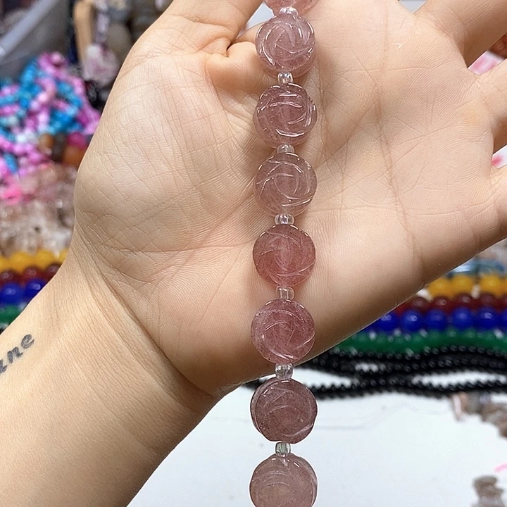 玛瑙/玉髓未镶嵌珠宝半成品天然草莓晶卡14mm