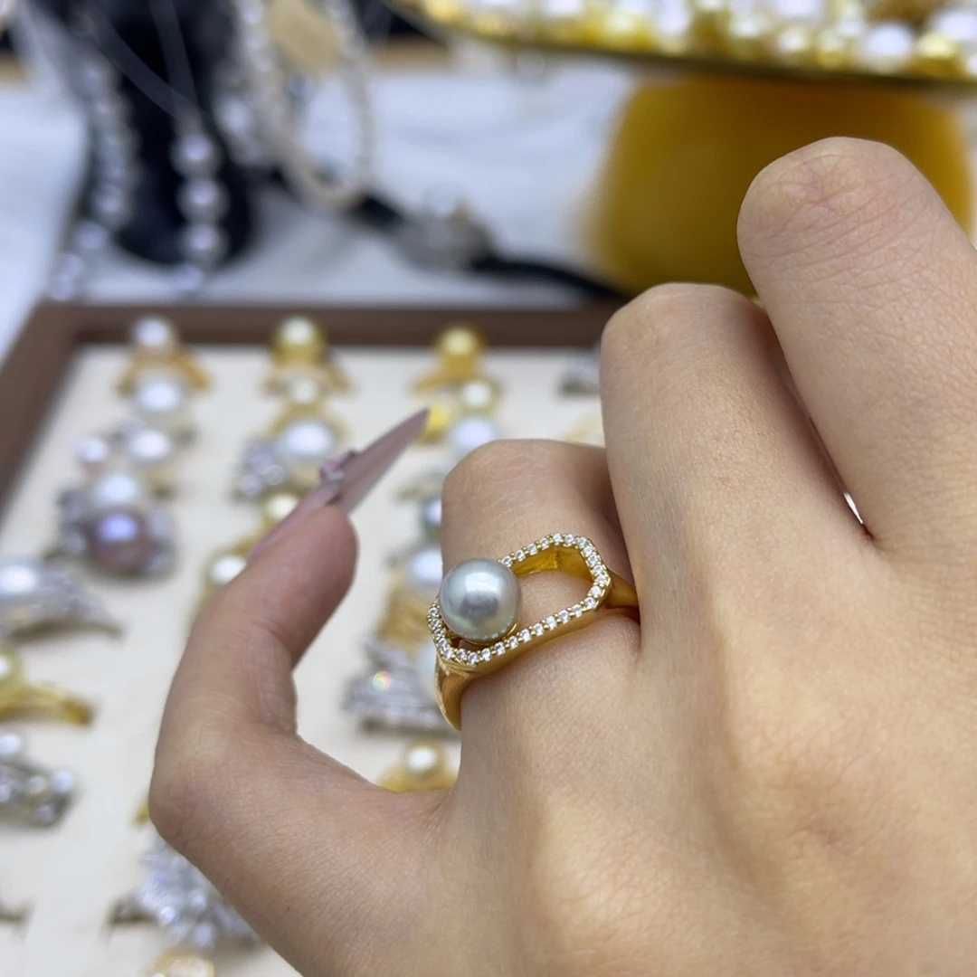 戒指海水珍珠银S925镶嵌