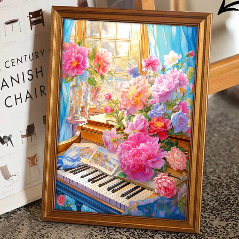 【十字绣】钢琴玫瑰-四股满绣 棉线60*80厘米（需要自己绣）