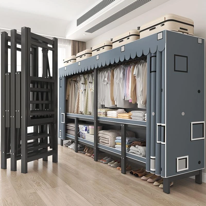 立构一体免安装折叠简易布衣柜卧室家用新款组装加厚加粗全钢架出