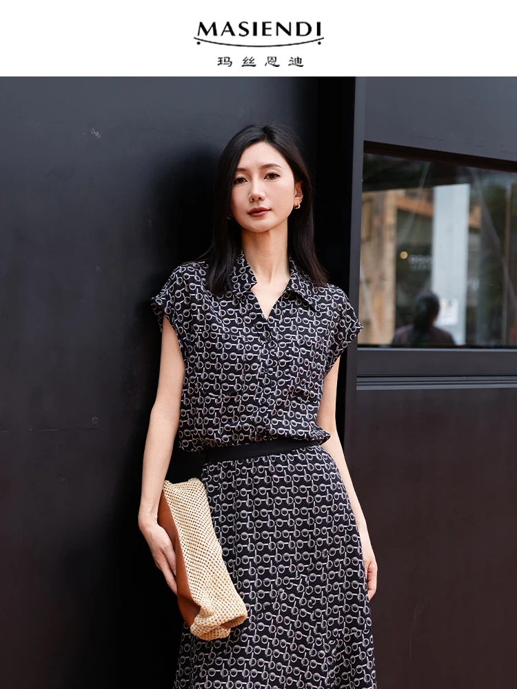 玛丝恩迪高腰短袖常规款法式印花印染碎花复古女装衬衫优雅波点