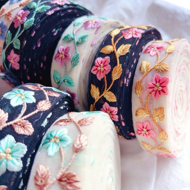 刺绣缎带丝织带花边 diy发饰发插包包手机相机带手工辅料 宽约3㎝