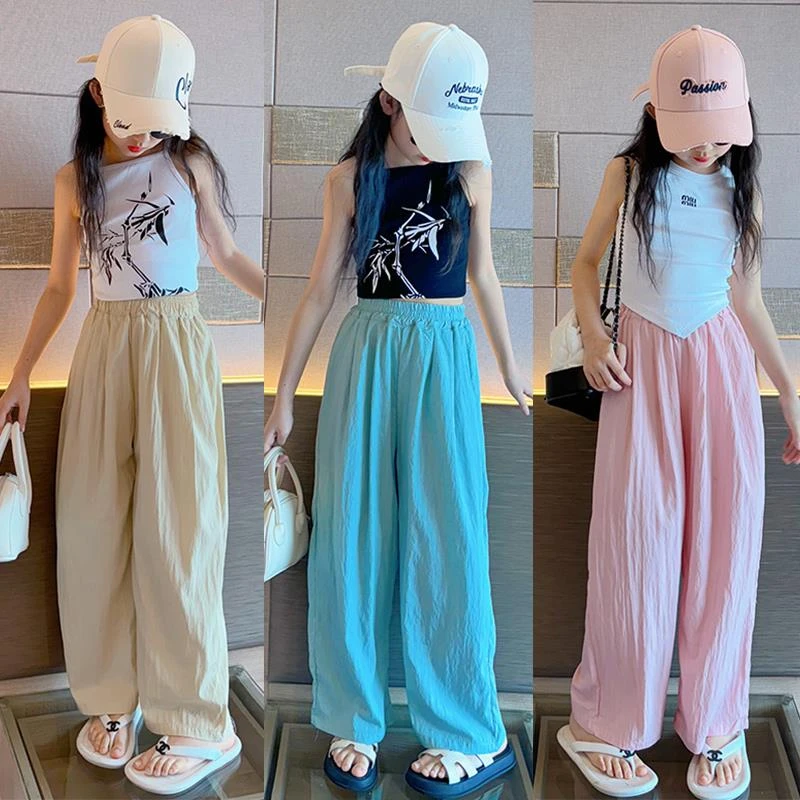 女童夏季裤子薄款2025新款儿童冰丝防蚊裤女孩大童夏装阔腿山本裤