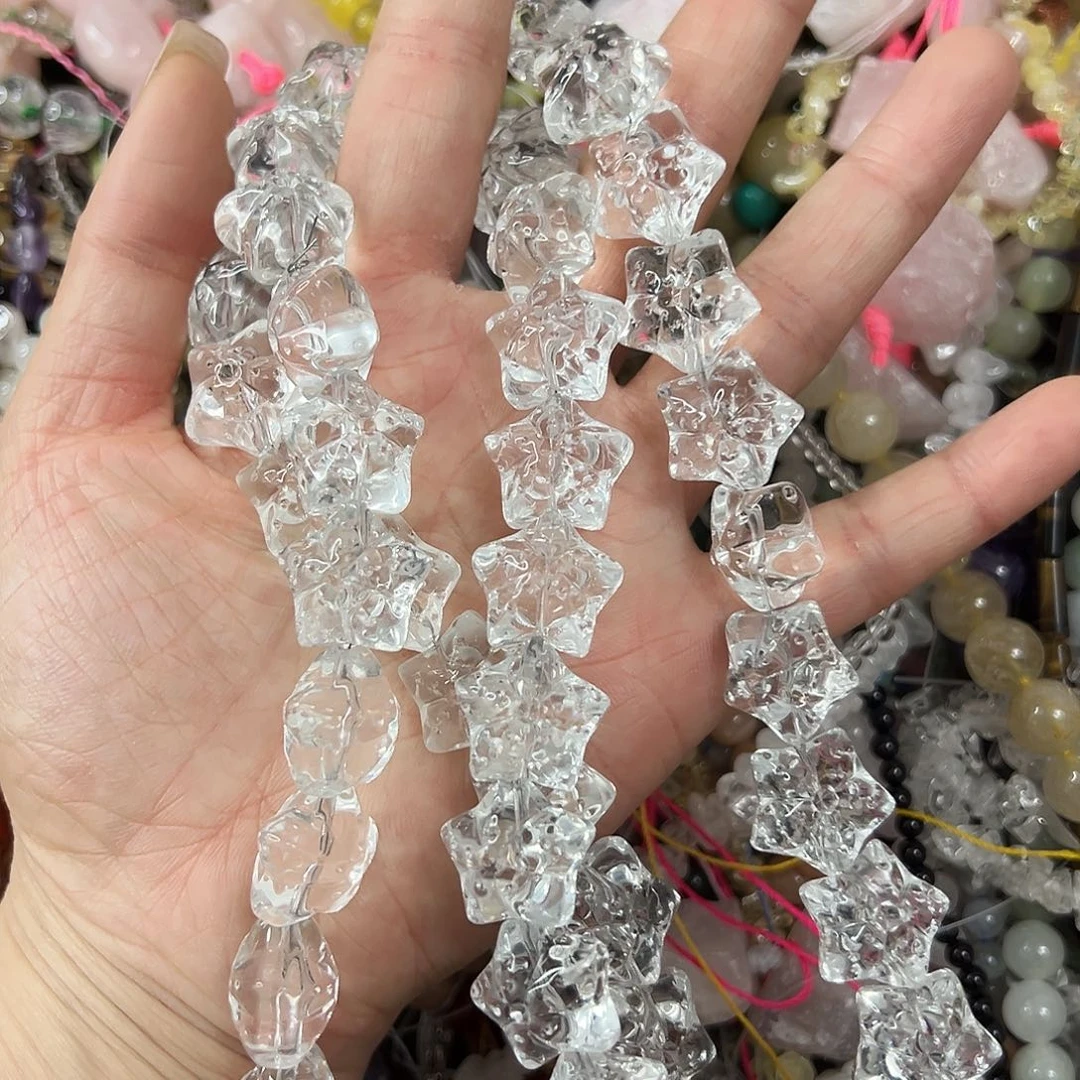 玛瑙/玉髓未镶嵌珠宝半成品，压电白水晶五角星大长条