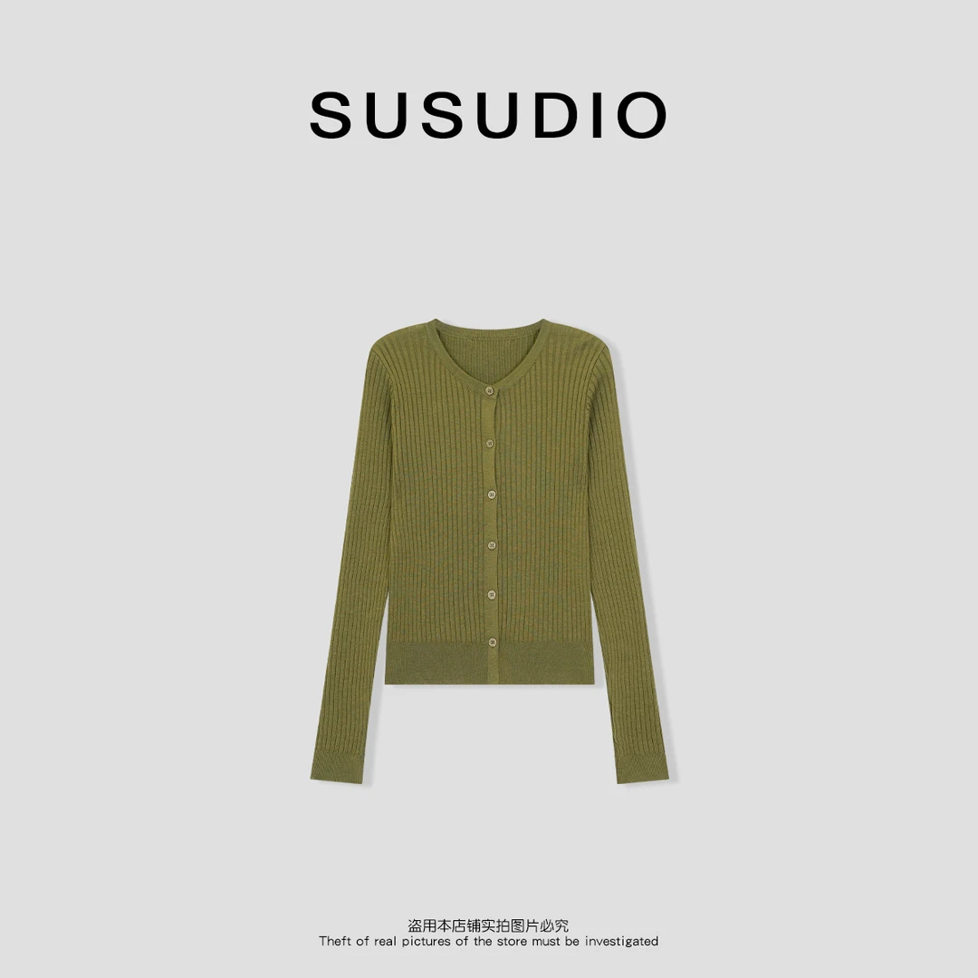 SUSUDIO兰精天丝+桑蚕丝设计款单排扣长袖针织衫50039
