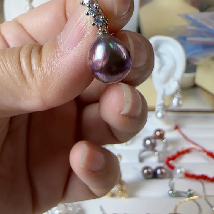 淡水珍珠怪色牛油果极光炫彩有正常纹银S925镶嵌