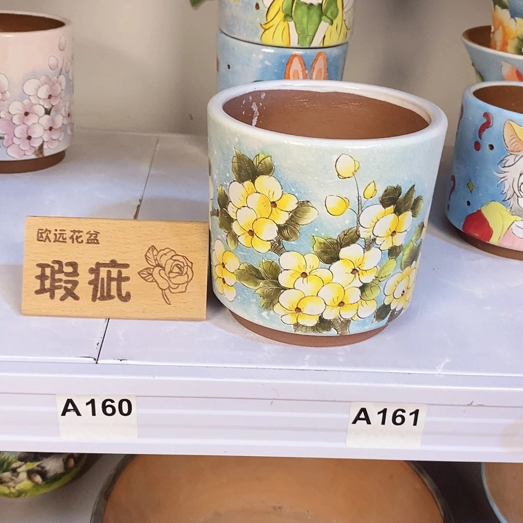 紫砂花盆红陶手绘花盆
