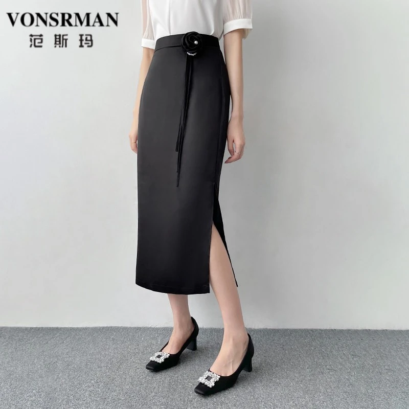 范斯玛黑色赫本半身裙女2025新款夏季a字包臀裙高腰显瘦百搭裙子