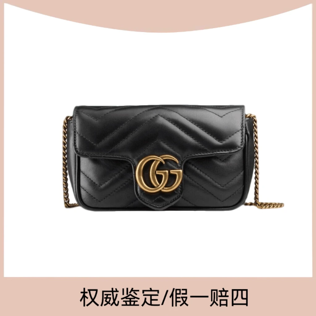 99新 GUCCI/古驰 黑色金扣马蒙mini单肩斜挎包