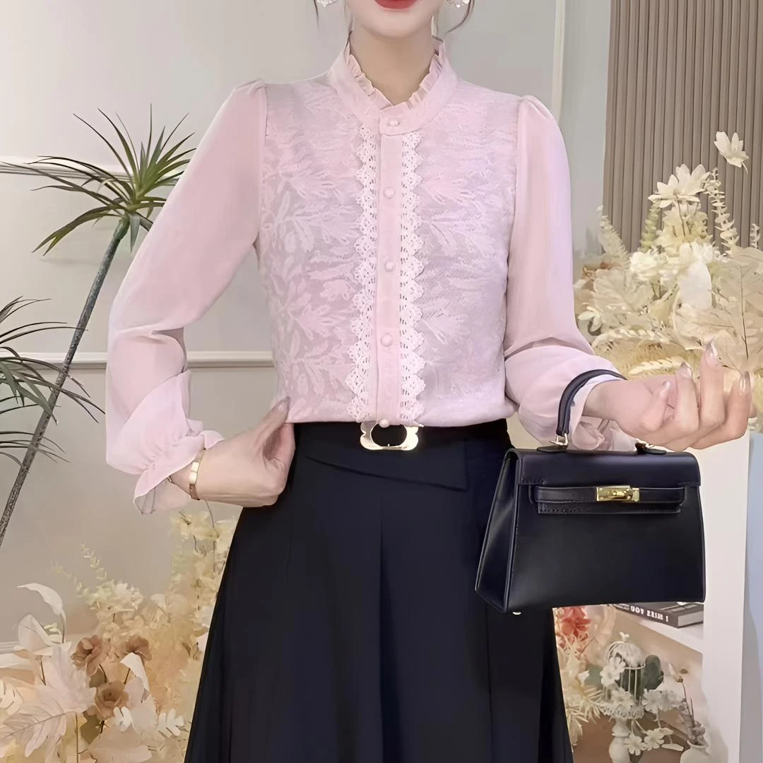 2025春季印染纯色单排多扣百搭长袖衬衫洋气秋季绣花内搭时尚
