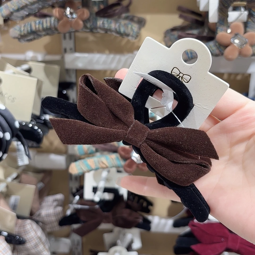非金属亚克力咖色蝴蝶结丝绒抓