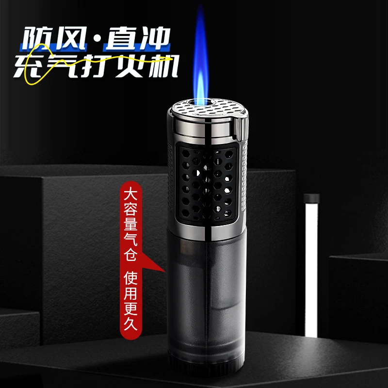 防风充气打火机透明气仓稀奇古怪大容量直冲点烟器耐用送男友