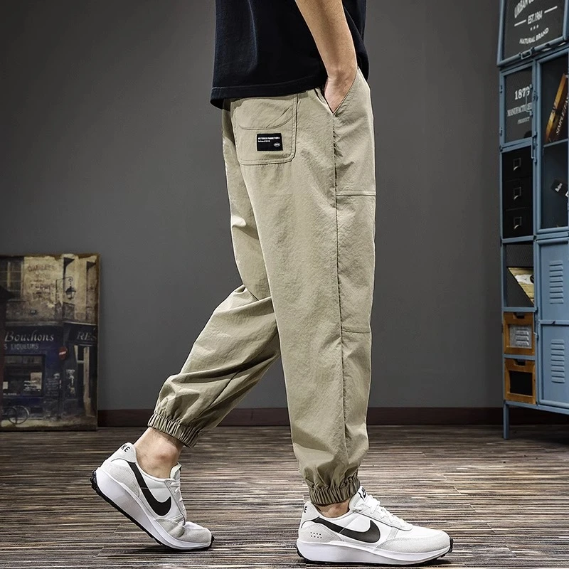 Cebrodz2025夏季新款宽松速干工装休闲裤男重磅拼接哈伦束脚长裤