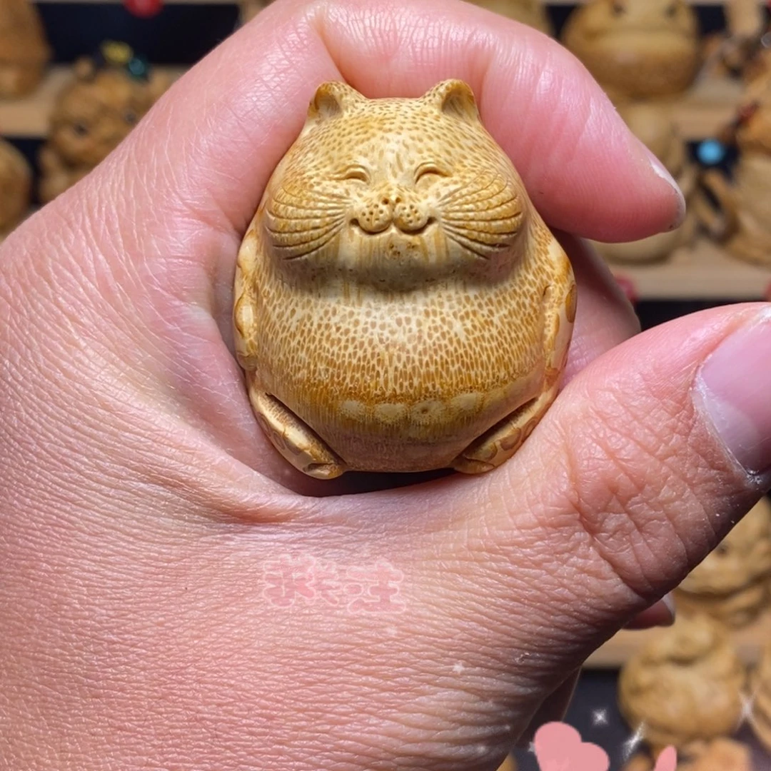竹竹根雕可爱小猫咪